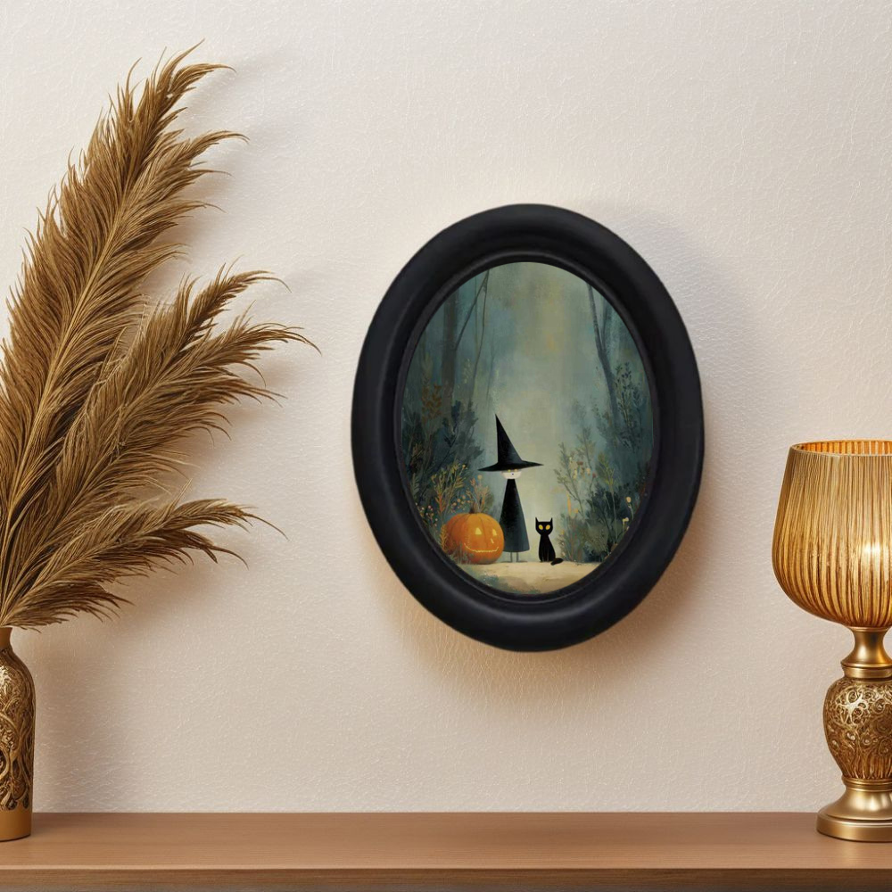 Woodworking Room - Een 3D Vintage Halloween-heks en zwarte